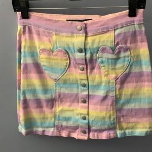 Blackheart Pastel Striped Snap-Front Denim Skirt